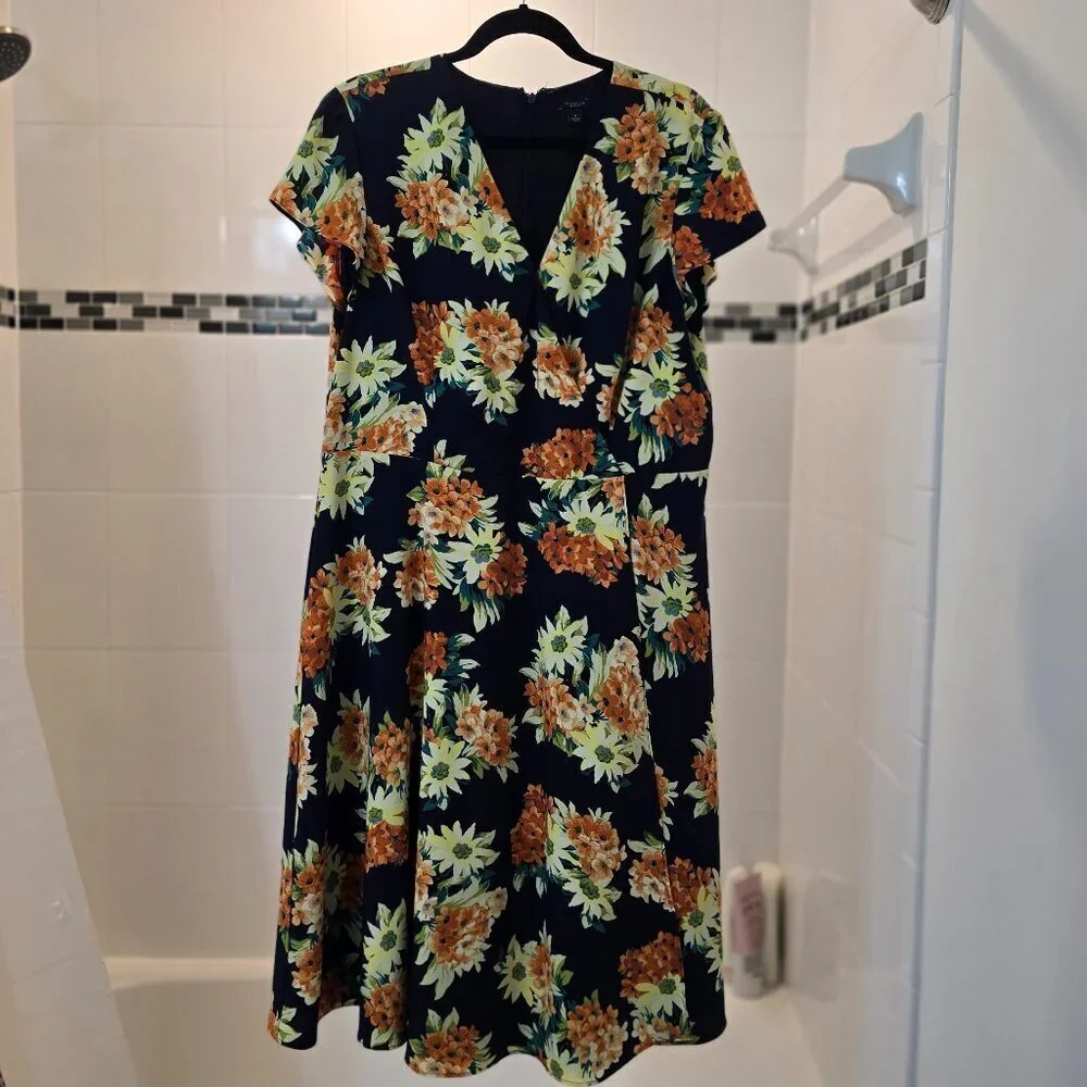 Ann Taylor Factory Floral Dress - Navy with Orange and Yellow Flowers - Picture 3 of 6